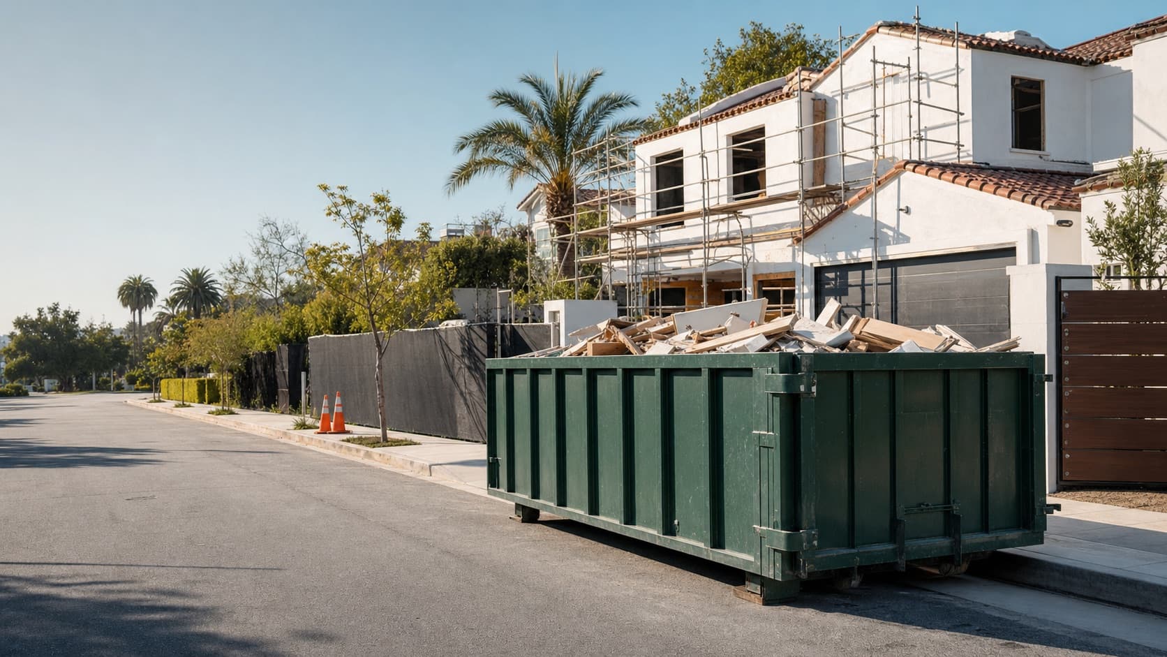 Roll-off dumpster at a Los Angeles residential construction project